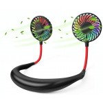 Wholesale Hand Free Mini USB Fan Rechargeable Portable Headphone Design Wearable Neckband Fan, 3 Level Air Flow, 7 LED Lights, 360 Degree Free Rotation (Black)